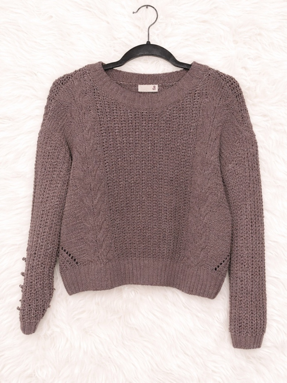 SO Kohl’s Mauve Knit Sweater XS Cozy Cottagecore Fall Boho Waist Length Pullover
